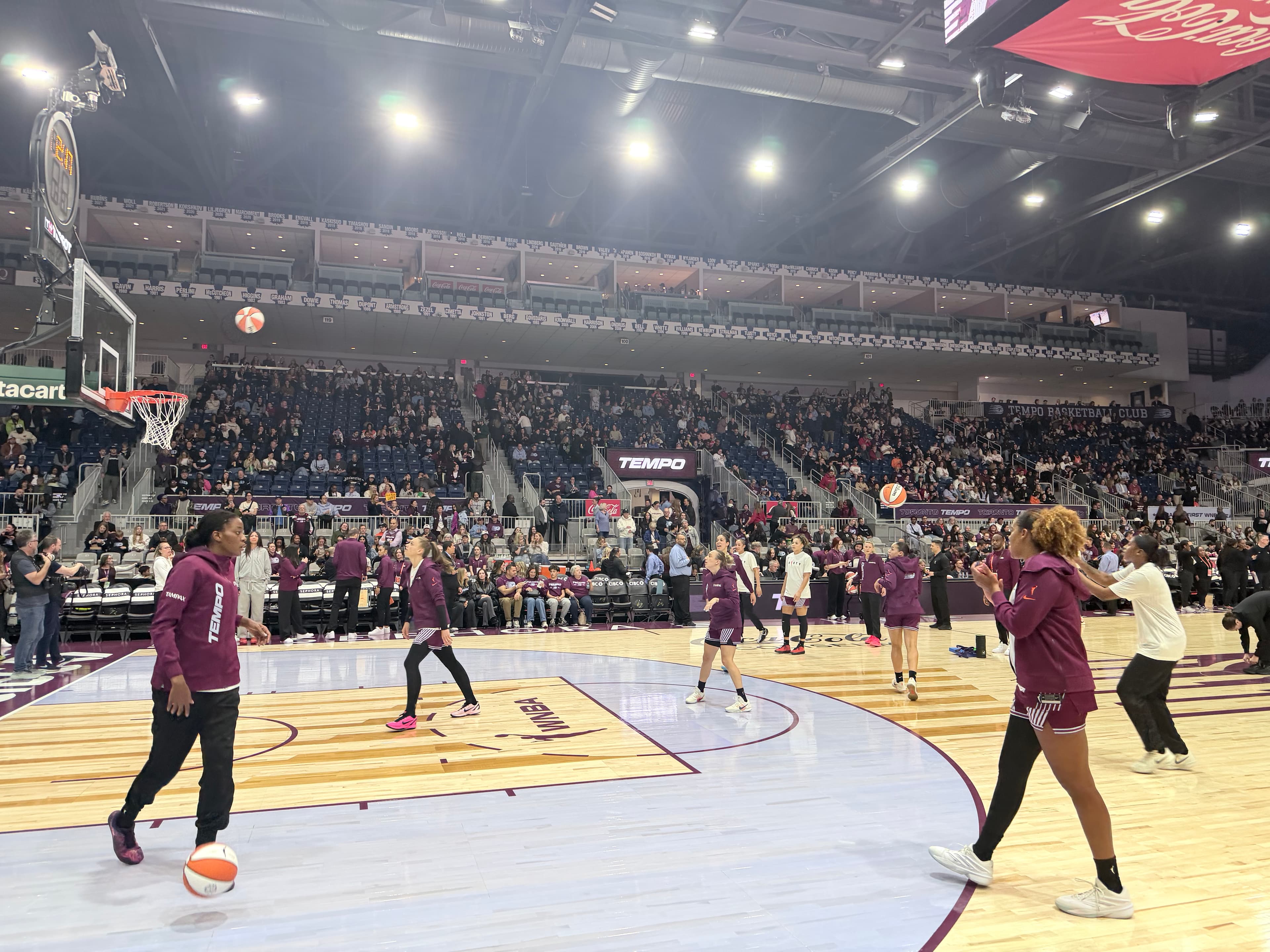 View from Section E, Row A at Coca-Cola Coliseum during Toronto Tempo warmups